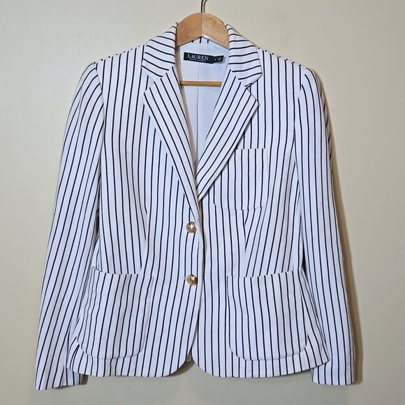 Lauren Ralph Lauren Striped Pique Blazer Heritage Classic Old Money Green Label
